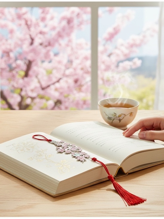 Other - Floral Metal Bookmark with Red Tassel from Korea